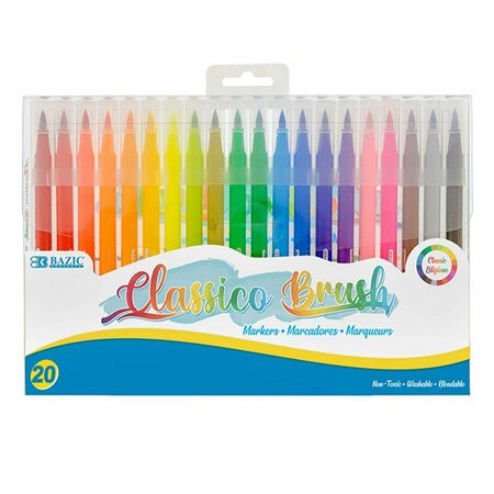 BAZIC PRODUCTS Bazic  Fine Tip Washable Brush Markers, Assorted Color - Set of 20 1278